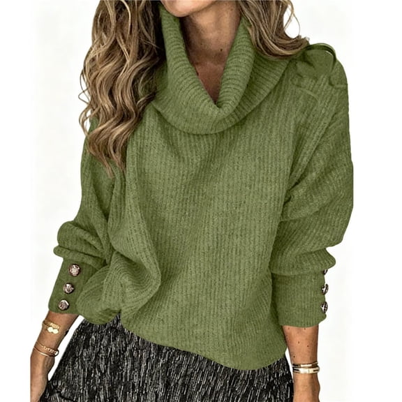 Women's Oversized Chunky Pullover Sweaters Cowl Neck Long Sleeve Winter Slouchy Loose Knit Sweaters Green L