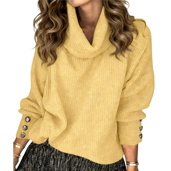 Women's Oversized Chunky Pullover Sweaters Cowl Neck Long Sleeve Winter Slouchy Loose Knit Sweaters Yellow XL