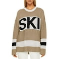 thumbnail image 1 of Women's Oversized Color Block Ski Print Sweater Trendy Fall Crew Neck Long Sleeve Pullover Knit Tops, 1 of 3