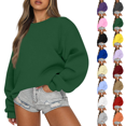 thumbnail image 1 of Women's Oversized Crew Neck Sweatshirt Long Sleeve Loose Fit Plain Basic Pullover Dark Green XL, 1 of 5