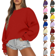 thumbnail image 1 of Women's Oversized Crew Neck Sweatshirt Long Sleeve Loose Fit Plain Basic Pullover Red S, 1 of 5
