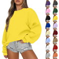 thumbnail image 1 of Women's Oversized Crew Neck Sweatshirt Long Sleeve Loose Fit Plain Basic Pullover Yellow M, 1 of 6