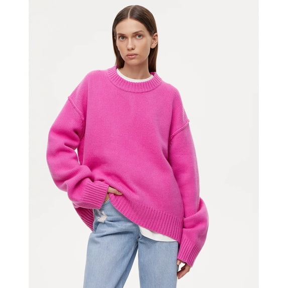 Women’s Oversized Crewneck Knit Sweater, Loose Long Sleeve Pullover Top, Sizes S‑3XL