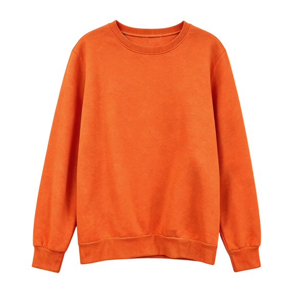 Women's Oversized Crewneck Pullover, Fleece Sweatshirt for Women, Long Sleeve No Hood Pullover Sweater, Loose Fit Solid Color Casual Tops for Women, Fall Winter Crewneck Pullover Orange