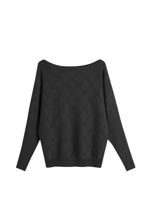 Women's Oversized Crewneck Sweater Batwing Puff Long Sleeve Cable Slouchy Pullover Jumper Tops Black Free Size