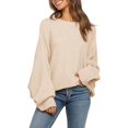 thumbnail image 1 of Women's Oversized Crewneck Sweater Batwing Puff Long Sleeve Cable Slouchy Pullover Jumper Tops, 1 of 4