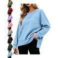 thumbnail image 1 of Women's Oversized Crewneck Sweatshirt Long Sleeve Side Slit Loose Pullover Tops Casual Fall Winter Sweatshirt, 1 of 9