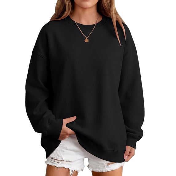 Women's Oversized Crewneck Sweatshirt with Drop Shoulders and Ribbed Cuffs Heather Grey Casual Top, S-2XL