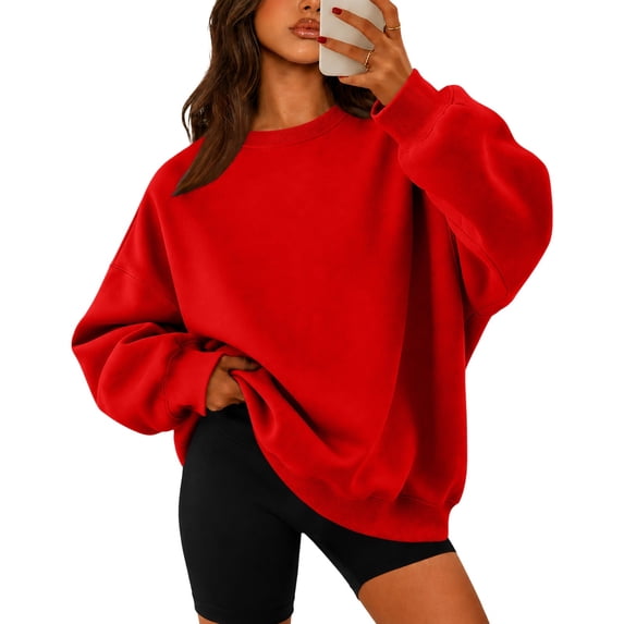 Women's Oversized Crewneck Sweatshirt with Drop Shoulders and Ribbed Cuffs Solid Color Casual Top, S-2XL