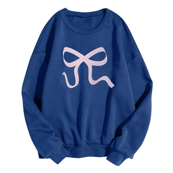 Women's Oversized Crewneck Sweatshirts Cute Bow Knot Graphic Long Sleeve Pullover Tops Y2k Hoodies