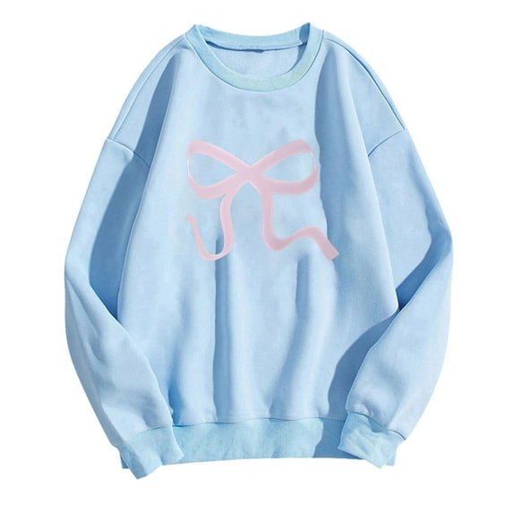 Women's Oversized Crewneck Sweatshirts Cute Bow Knot Graphic Long Sleeve Pullover Tops Y2k Hoodies