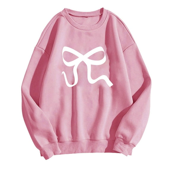 Women's Oversized Crewneck Sweatshirts Cute Bow Knot Graphic Long Sleeve Pullover Tops Y2k Hoodies