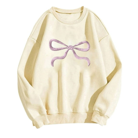 Women's Oversized Crewneck Sweatshirts Cute Bow Knot Graphic Long Sleeve Pullover Tops Y2k Hoodies