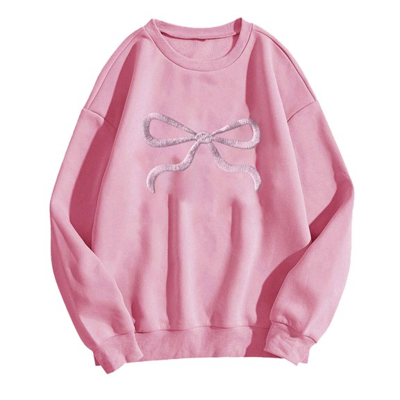 Women's Oversized Crewneck Sweatshirts Cute Bow Knot Graphic Long Sleeve Pullover Tops Y2k Hoodies