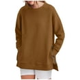 thumbnail image 1 of Women's Oversized Crewneck Sweatshirts with Side Zipper Split Long Sleeve Plain Pullover Fall Winter Casual Tops (M, Coffee), 1 of 6