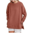 thumbnail image 1 of Women's Oversized Crewneck Sweatshirts with Side Zipper Split Long Sleeve Plain Pullover Fall Winter Casual Tops (S, Hot Pink), 1 of 6
