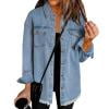 thumbnail image 1 of Women's Oversized Denim Jacket Boyfriend Button Down Frayed Hem Shacket Distressed Jean Jackets Fall Outfits Blue L, 1 of 6