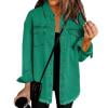 thumbnail image 1 of Women's Oversized Denim Jacket Boyfriend Button Down Frayed Hem Shacket Distressed Jean Jackets Fall Outfits Green L, 1 of 6