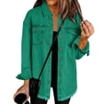 thumbnail image 1 of Women's Oversized Denim Jacket Boyfriend Button Down Frayed Hem Shacket Distressed Jean Jackets Fall Outfits Green S, 1 of 4