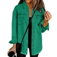 thumbnail image 1 of Women's Oversized Denim Jacket Boyfriend Button Down Frayed Hem Shacket Distressed Jean Jackets Fall Outfits Green XL, 1 of 4