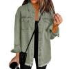 thumbnail image 1 of Women's Oversized Denim Jacket Boyfriend Button Down Frayed Hem Shacket Distressed Jean Jackets Fall Outfits Mint Green XXL, 1 of 6