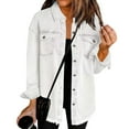 thumbnail image 1 of Women's Oversized Denim Jacket Boyfriend Button Down Frayed Hem Shacket Distressed Jean Jackets Fall Outfits White S, 1 of 4