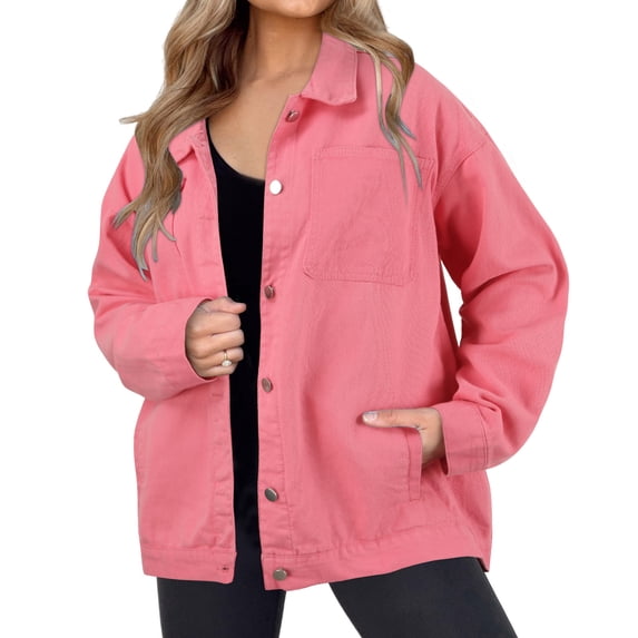 Women's Oversized Denim Jacket Casual Long Boyfriend Distresse Jean Jacket Autumn Spring Long N Cropped Jean Jacket Color N Medium Sleeve Denim Jacket Oversized for Women Female Jean Jacket Denim