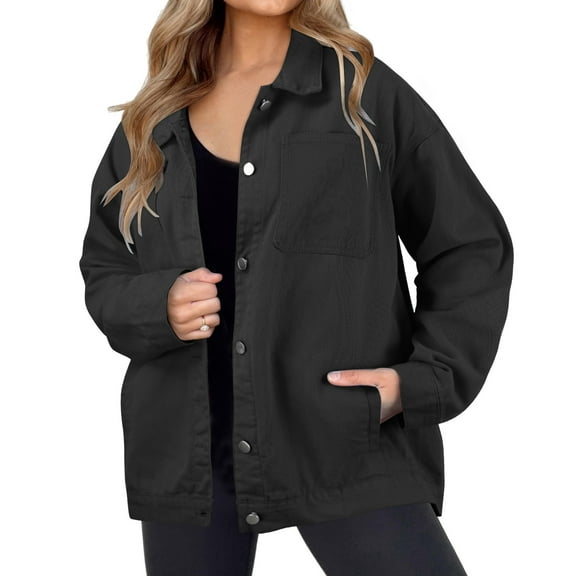 Women's Oversized Denim Jacket Casual Long Boyfriend Distresse Jean Jacket Autumn Spring Western Jackets Women Oversize Denim Jean Jacket Vintage Style Denim Jean Jacket Denim Jacket for Women plus