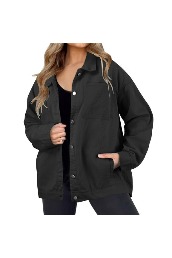 Women's Oversized Denim Jacket Casual Long Boyfriend Distresse Jean Jacket Autumn Spring Western Jackets Women Oversize Denim Jean Jacket Vintage Style Denim Jean Jacket Denim Jacket for Women plus