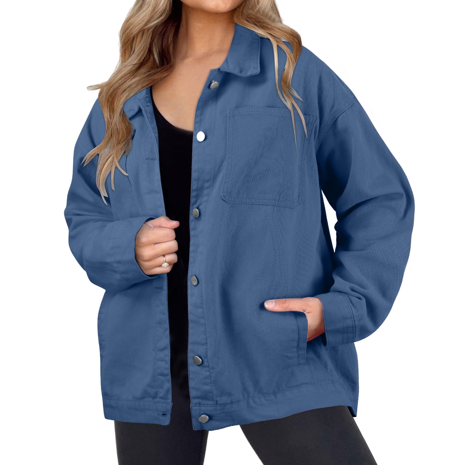 Women's Oversized Denim Jacket Casual Long Boyfriend Distresse Jean