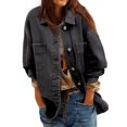 thumbnail image 1 of Women's Oversized Denim Jacket Casual Long Boyfriend Distressed Jean Jacket Long Sleeve Button Down Shirt Shacket, 1 of 3
