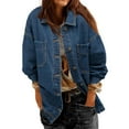 thumbnail image 1 of Women's Oversized Denim Jacket Casual Long Boyfriend Distressed Jean Jacket Long Sleeve Button Down Shirt Shacket, 1 of 3