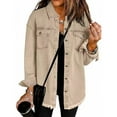 thumbnail image 1 of Women's Oversized Denim Jacket Casual Long Boyfriend Distressed Jean Jacket Long Sleeve Button Up Frayed Hem Shacket, 1 of 3