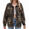 thumbnail image 1 of Women's Oversized Denim Jacket Casual Long Sleeve Denim Shirts Distresse Jean Jacket Fall Outfits 2025 Leopard Print L, 1 of 9