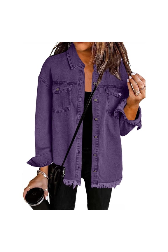 Women's Oversized Denim Jacket Lightweight Button Down Long Jean Jacket Casual Boyfriend Distresse Jacket Coats
