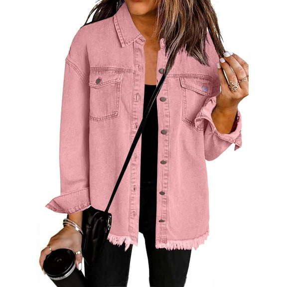 Women's Oversized Denim Jacket Lightweight Button Down Long Jean Jacket Casual Boyfriend Distresse Jacket Coats