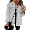 thumbnail image 1 of Women's Oversized Denim Jacket Lightweight Button Down Long Jean Jacket Casual Boyfriend Distresse Jacket Coats, 1 of 6