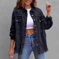thumbnail image 1 of Women's Oversized Denim Shacket Distressed Vintage Button Jean Shirt with Chest Pocket for Casual Street Travel Wear Black XXL, 1 of 6