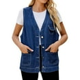 Women's Oversized Denim Vest Womens Plus Size Mid Length Denim Vest