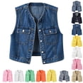 thumbnail image 1 of Women's Oversized Denim Vest – Y2K Sleeveless Jean Jacket with Button Down Front & Pockets, Casual Fall Outfits for Going Out & Daily Wear, 1 of 6