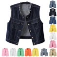 thumbnail image 1 of Women's Oversized Denim Vest – Y2K Sleeveless Jean Jacket with Button Down Front & Pockets, Casual Fall Outfits for Going Out & Daily Wear, 1 of 9