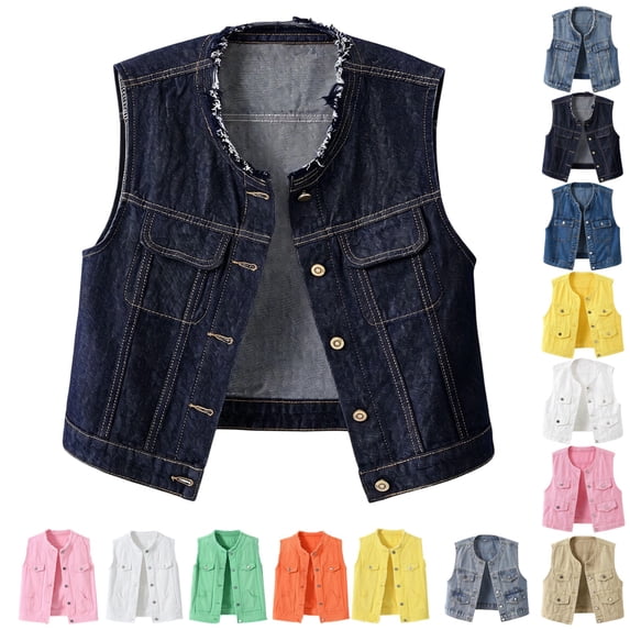 Women's Oversized Denim Vest – Y2K Sleeveless Jean Jacket with Button Down Front & Pockets, Casual Fall Outfits for Going Out & Daily Wear