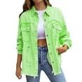 thumbnail image 1 of Women's Oversized Distressed Denim Jacket, Long Sleeve Ripped Jean Jacket, Casual Button Up Shacket, Fall Layering Piece, Trendy Outerwear Green XL, 1 of 8