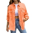 thumbnail image 1 of Women's Oversized Distressed Denim Jacket, Long Sleeve Ripped Jean Jacket, Casual Button Up Shacket, Fall Layering Piece, Trendy Outerwear Orange L, 1 of 8