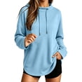 thumbnail image 1 of Women's Oversized Drawstring Hoodies Mock Neck Long Sleeve Curved Hem Pullover Soft Lightweight Tunic Sweatshirt Fall Fashion Tops Light Blue, 1 of 9
