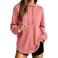 thumbnail image 1 of Women's Oversized Drawstring Hoodies Mock Neck Long Sleeve Curved Hem Pullover Soft Lightweight Tunic Sweatshirt Fall Fashion Tops Red, 1 of 9