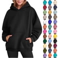 thumbnail image 1 of Women's Oversized Drop Shoulder Hoodie,Solid Color Long Sleeve Loose Casual Pullover Sweatshirt Top,Black,Women's Plus Size L, 1 of 7