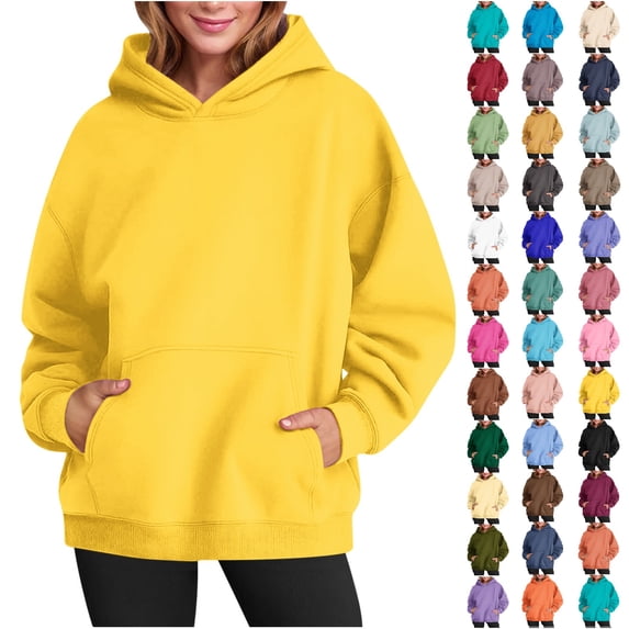 Women's Oversized Drop Shoulder Hoodie,Solid Color Long Sleeve Loose Casual Pullover Sweatshirt Top,Yellow,Women's Plus Size XL