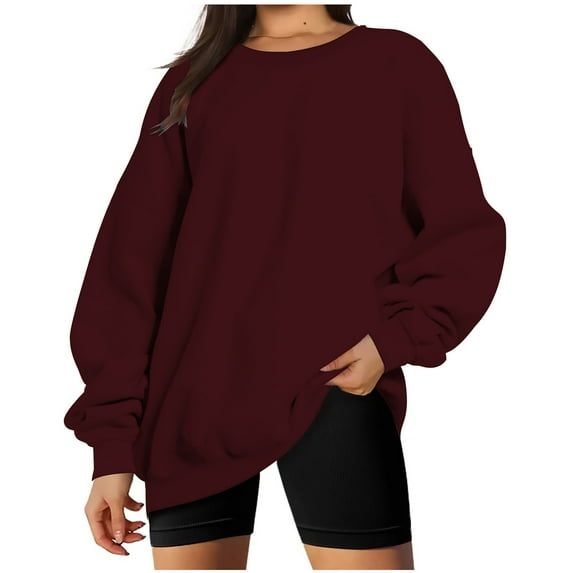 Women's Oversized Fall Winter Sweatshirts Long Sleeve Crew Neck Casual Solid Color Pullover Sweatshirt Tops Shirts