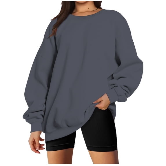 Women's Oversized Fall Winter Sweatshirts Long Sleeve Crew Neck Casual Solid Color Pullover Sweatshirt Tops Shirts
